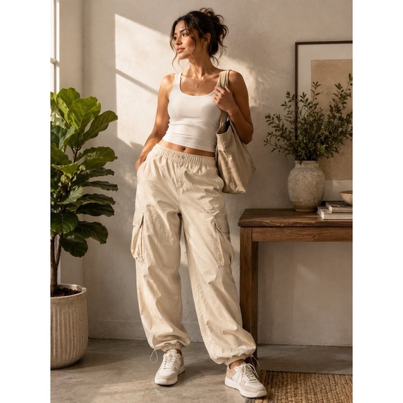 Madden Nyc Pants - Madden‎ NYC Women's XL Beige Cargo Utility Pants Drawstring Adjustable Hem